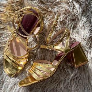 Zara wrap strappy gold sandal chunky heel 38